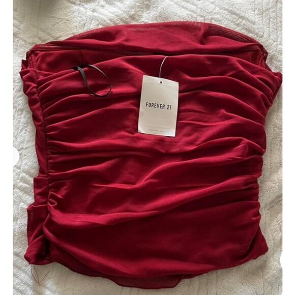 Forever 21 Women Red & Burgundy Ruch Corset Bustier Strapless Tube Top Small NEW - Picture 4 of 10
